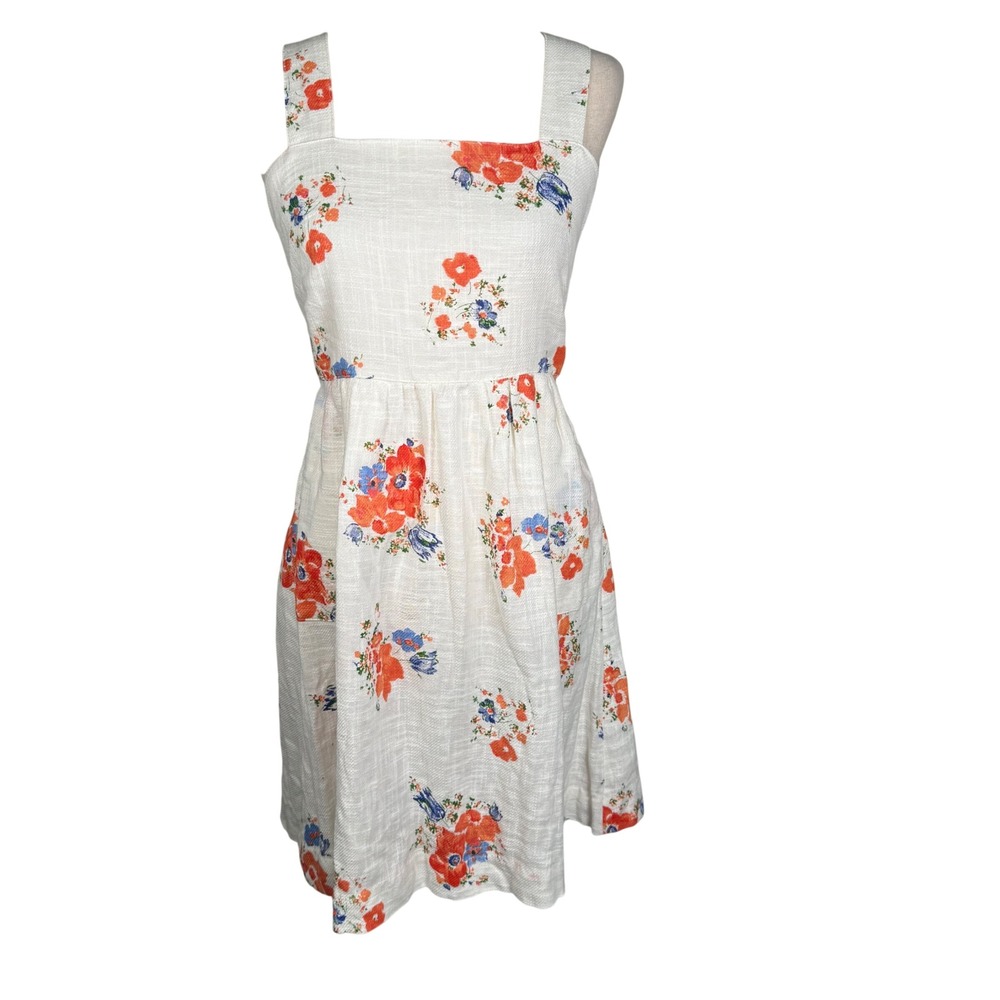 Meadow Rue Anthropologie Dress Women 4P Ivory Floral Cotton Cottagecore Sundress